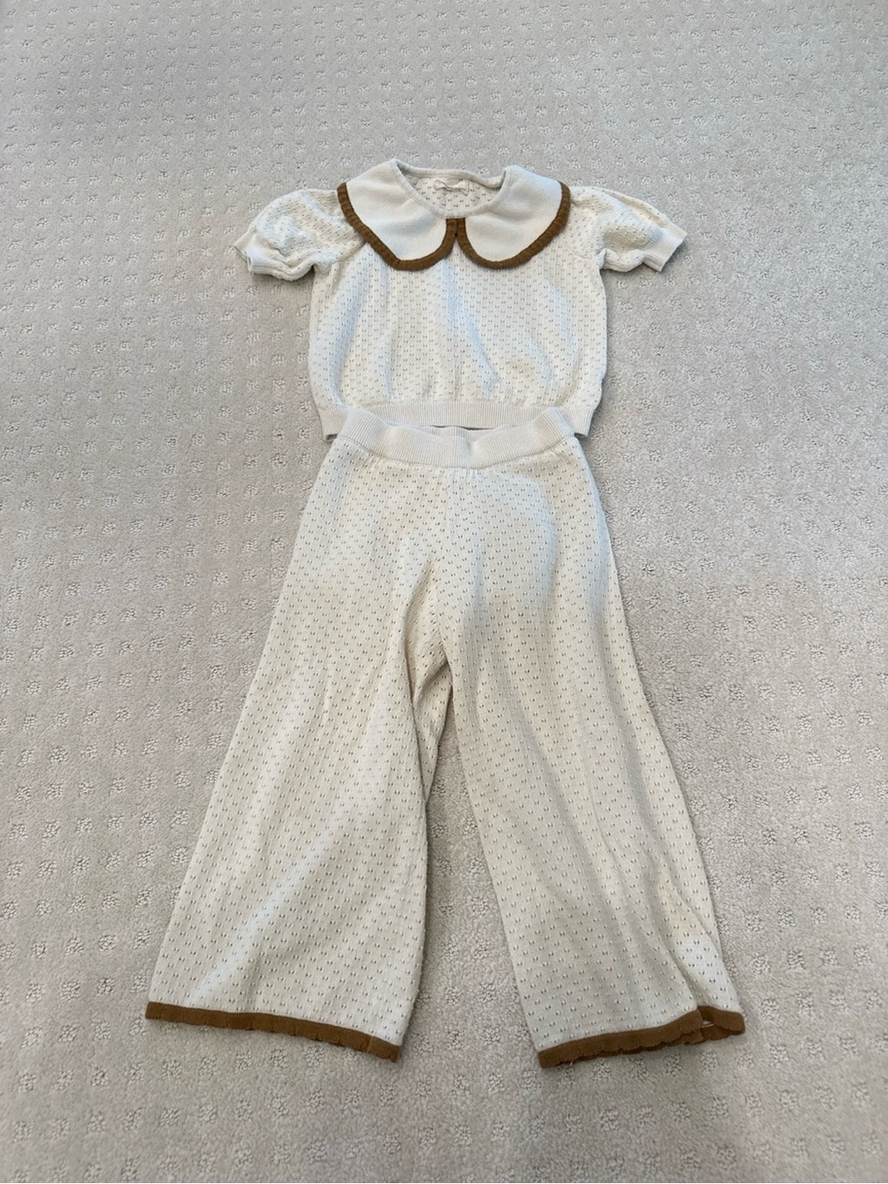 Rylee + Cru Cream Pointelle Knit Peter Pan Collar 2 Piece Set 4-5Y